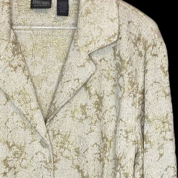 CHICO'S Additions Size 3 US XL Ivory with Gold Metallic Dressy Jacket Blazer - Picture 4 of 5